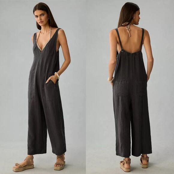 Anthropologie Pants - NWT Pilcro Anthropologie Pilcro V-Neck Linen Jumpsuit size XL tall